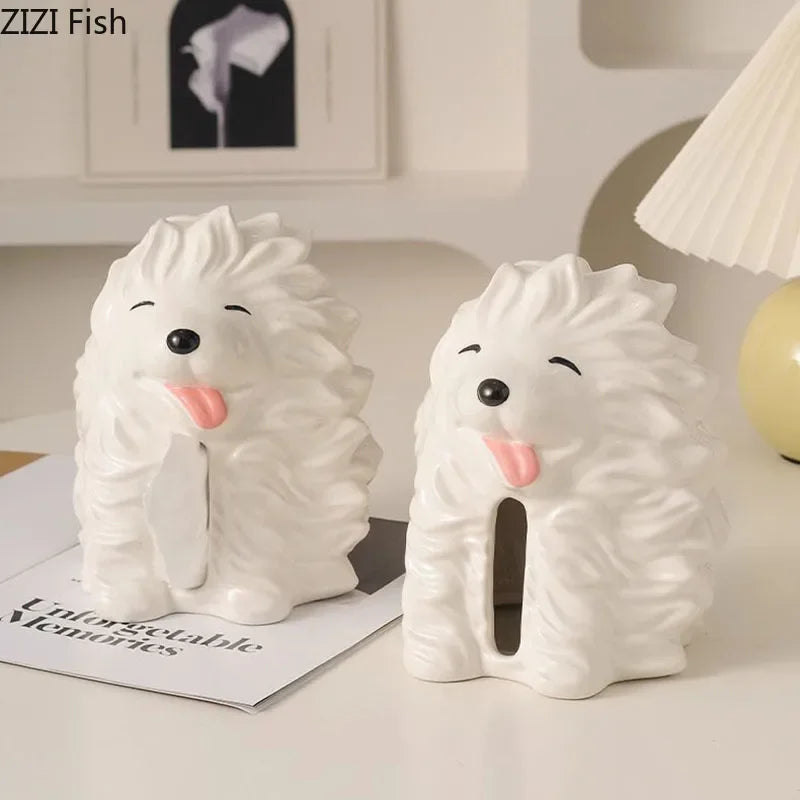 Afralia™ Cartoon Puppy Tissue Box: Cute Animals Ceramic Desk Decoration & Paper Towel Case