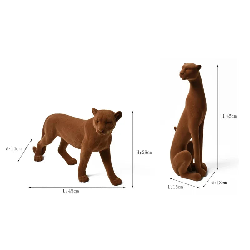 Afralia™ Flocked Leopard Resin Sculpture Figurine Simulation Animal Decor
