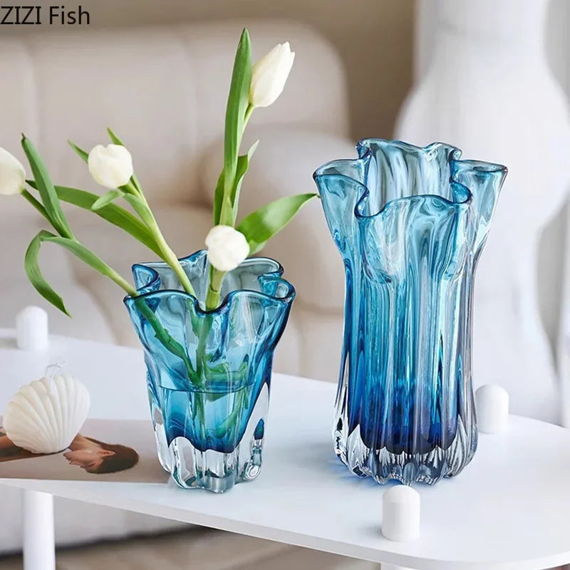 Afralia™ Blue Glass Hydroponic Vase: Modern Desk Floral Decor & Room Aesthetic