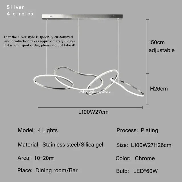 Afralia™ Stainless Steel LED Chandelier Interlocking Circles for Kitchen Island & Living Room