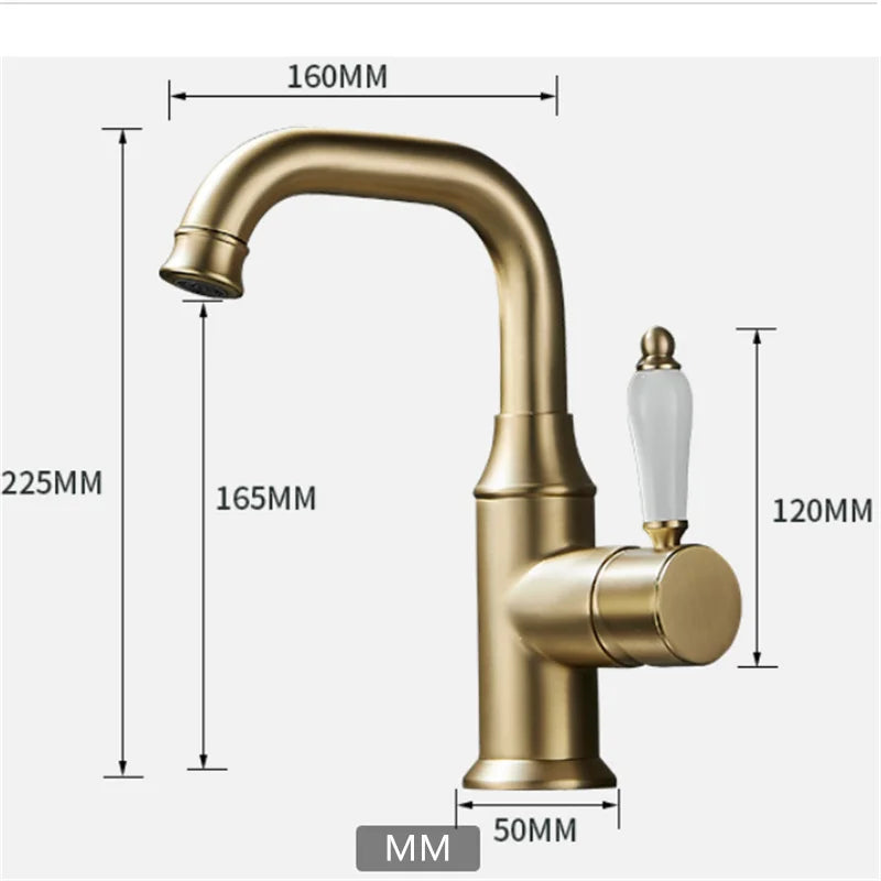 Afralia™ Brushed Gold Basin Faucet Deck Mounted Sink Tap Hot Cold Chrome Brass