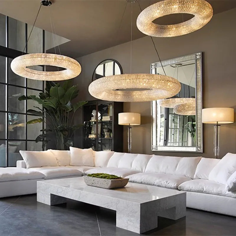 Afralia™ Crystal Circle Chandelier Pendant Lamp for Modern Luxury Living Room Decor