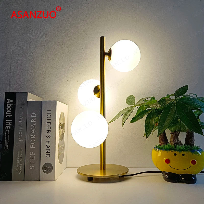 Afralia™ LED Gold Table Lamp with Milk White Glass Lampshade