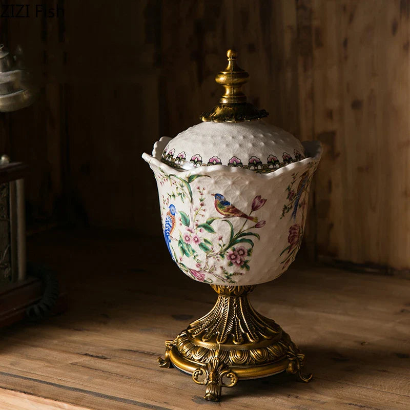 Afralia™ Floral Pattern Ceramic Jewelry Box Candy Pots Aroma Can