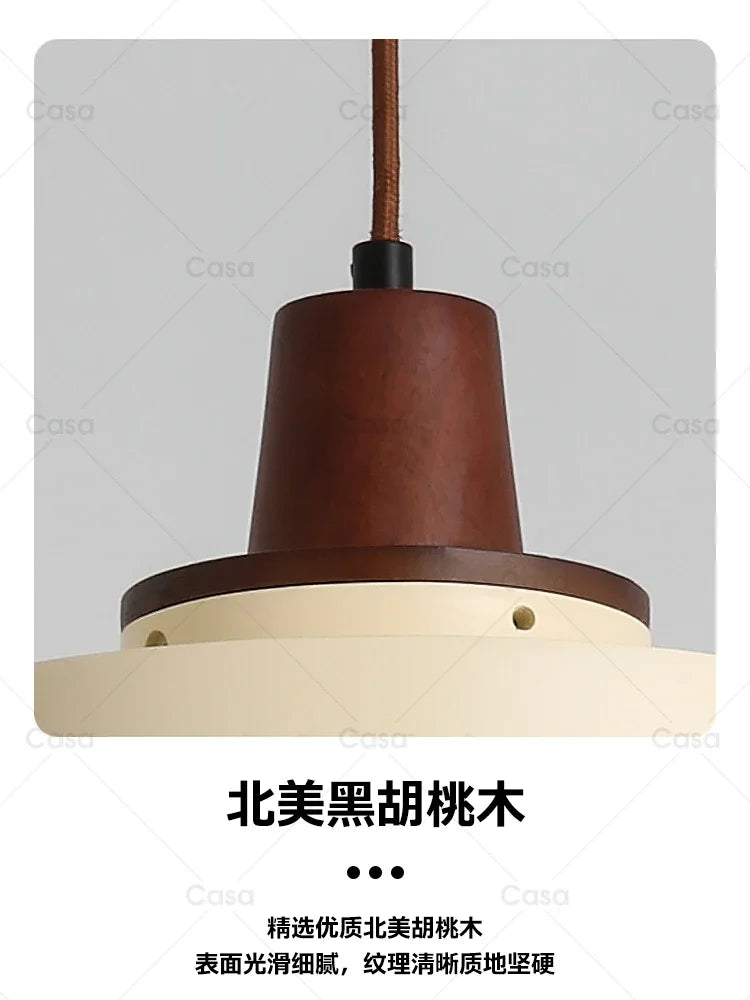 Nordic Retro Walnut Solid Wood Resin Pendant Light by Afralia™