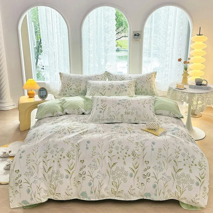Afralia™ Romantic Flower Print Cotton Bedding Set with Ultra Soft Duvet Cover & Bed Linens