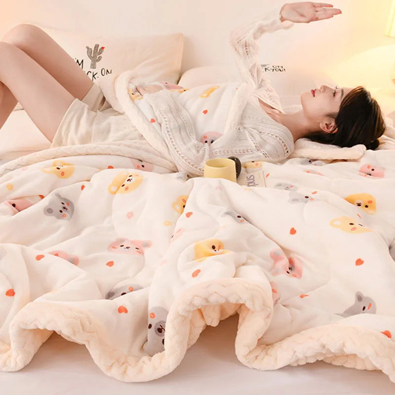 Afralia™ Soft Warm Fleece Printed Blanket - Cozy Lamb Wool Single Duvet