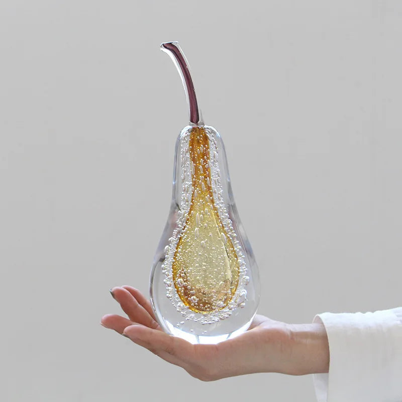 Afralia™ Crystal Glass Apple Pear Ornaments Home Decor Figurines
