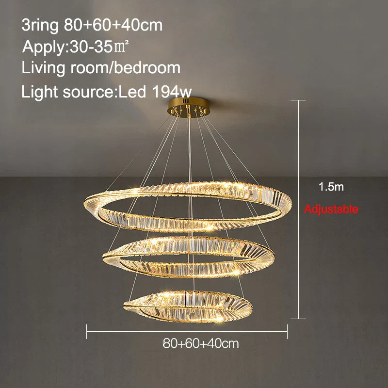 Afralia™ Crystal Ring Ceiling Lamp - Modern Luxury LED Chandelier for Master Bedroom & Living Room