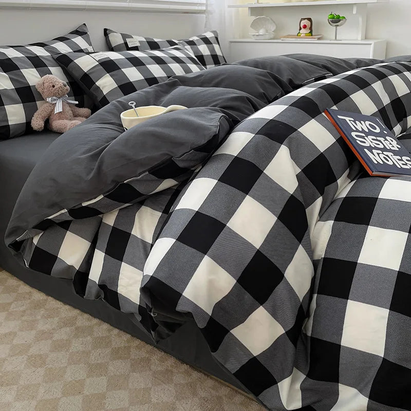 Afralia™ Plaid Queen Size 4Pcs Duvet Cover Set: Skin-Friendly Bedding for King, Single, Double Bed