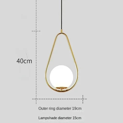Afralia™ Gold Ring Glass Ball Pendant Light Fixture for Bedroom Living Room.