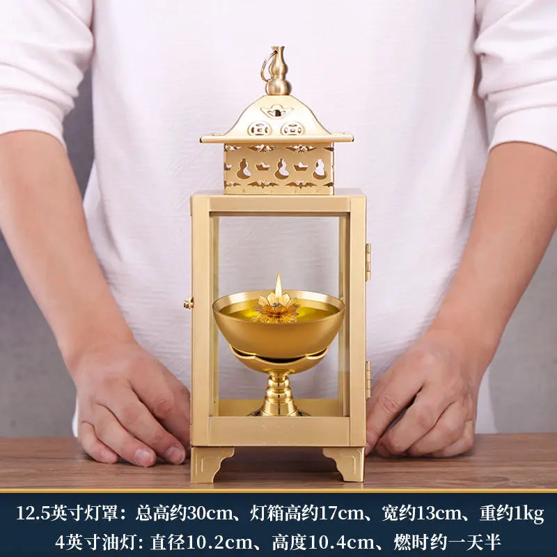 Afralia™ Copper Oil Lamp for Worship with Windproof Design and Pure Ghee