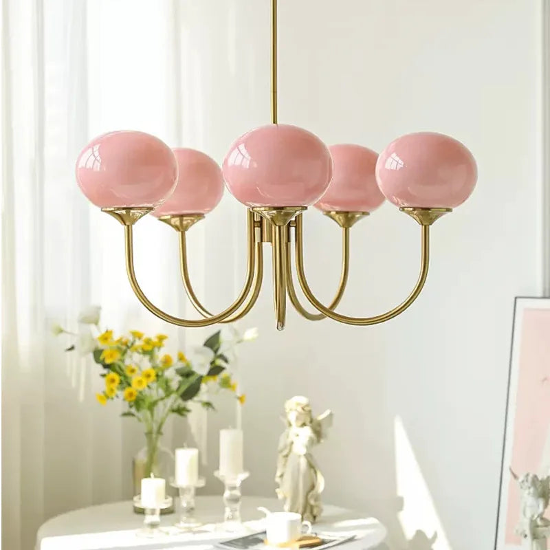 Afralia™ Nordic Art Pink Chandelier for Simple Bedroom Ambiance