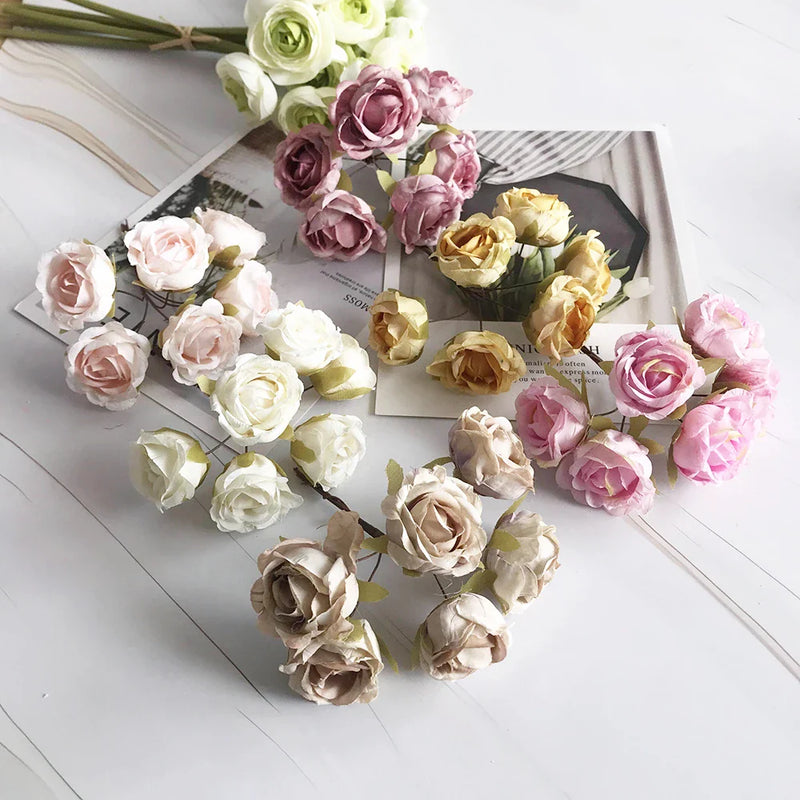 Afralia™ Retro Rayon Tea Roses Bouquet: Wedding and Home Decoration