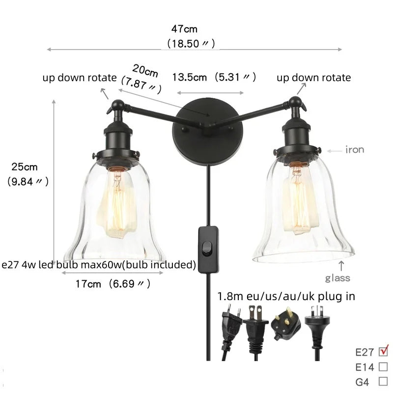 Afralia™ Black LED Wall Sconce 2-Head Lamp for Bedroom Bathroom Mirror