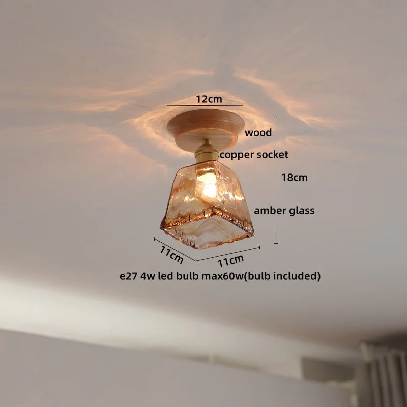 Afralia™ Glass Wood LED Ceiling Lamp for Home Lighting and Decoration