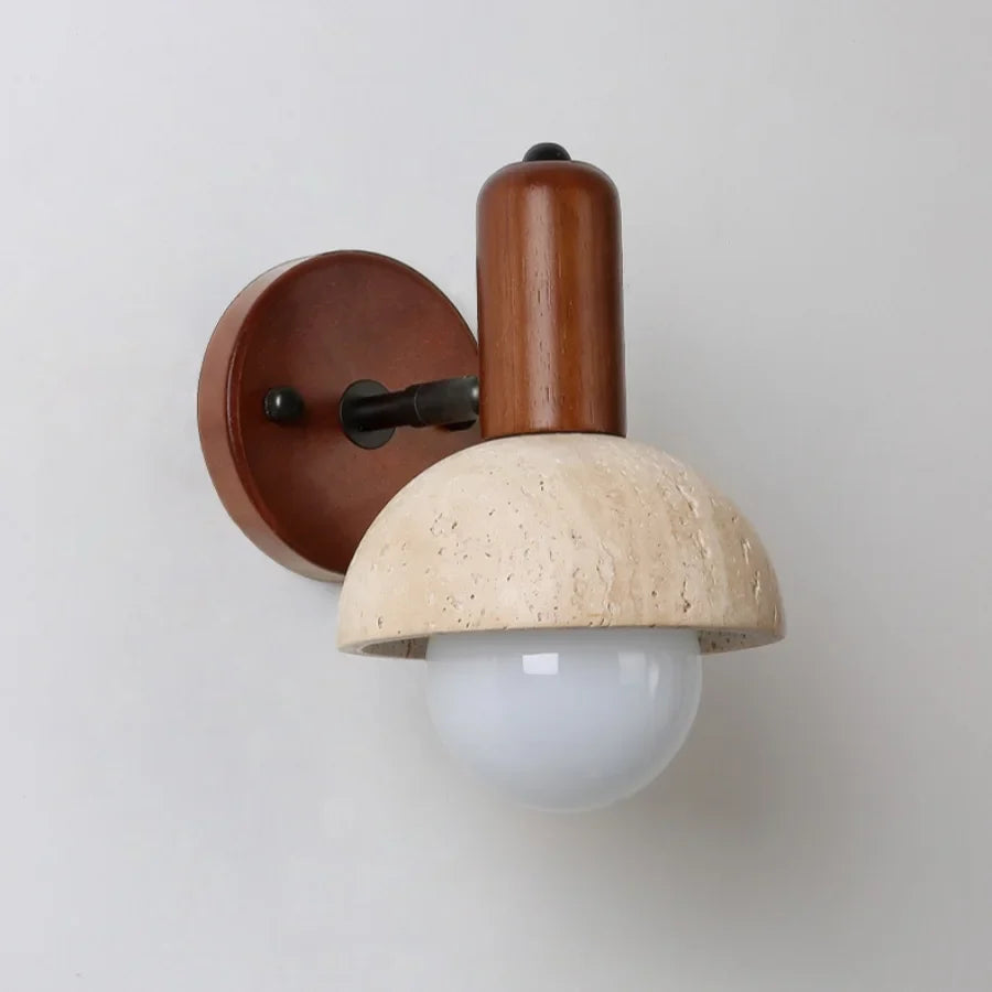 Afralia™ Yellow Travertine LED Wall Lamp Up Down Rotate Glass Pull Chain Stair Light