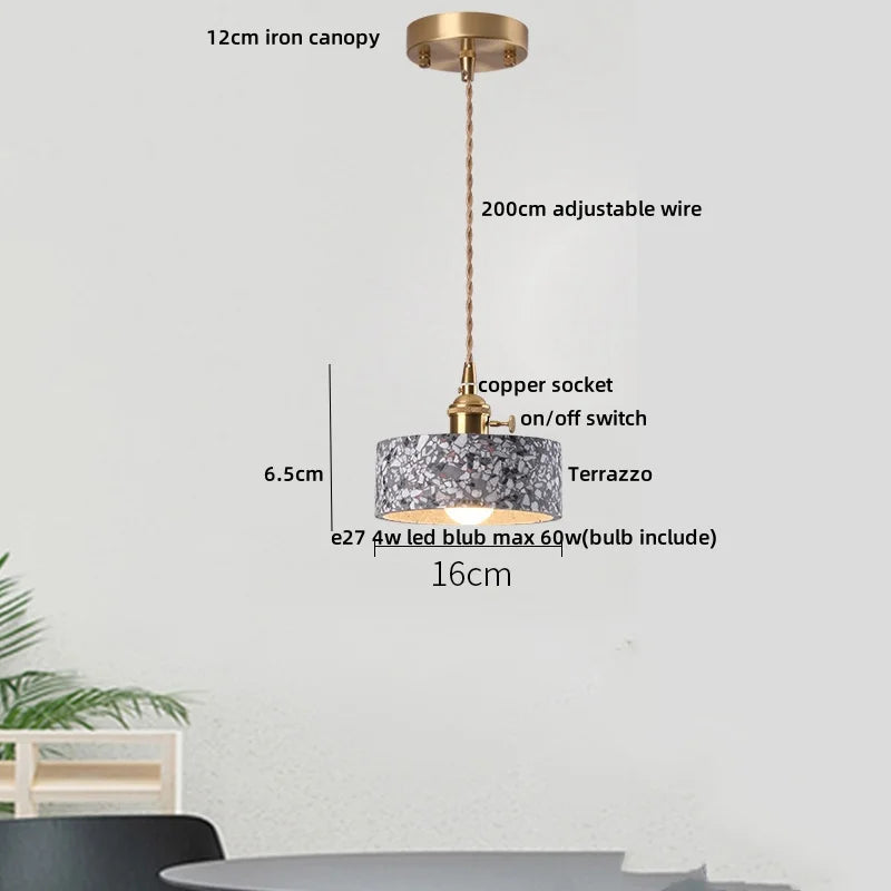Afralia Terrazzo Stone LED Pendant Lamp for Industrial Loft, Bar, Coffee, Living Room.