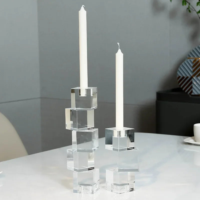 Afralia™ Geometric Crystal Glass Candle Holder - Home Decor Accent