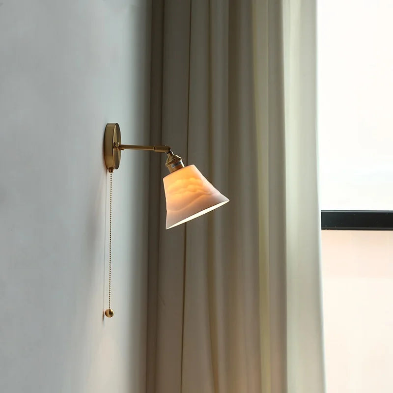 Afralia™ Nordic Ceramic LED Wall Light with Pull Chain Switch - Modern, Simple, Rotating