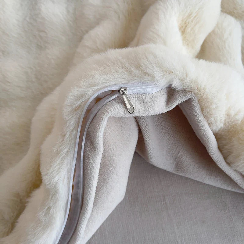 Afralia™ Plush Shaggy Faux Rabbit Fur Bedding Set: Duvet Cover, Bed Sheet, Pillowcases