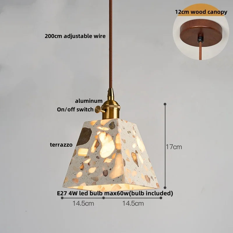 Afralia™ Terrazzo Stone LED Pendant Light with Wood Handle for Kitchen & Restaurant
