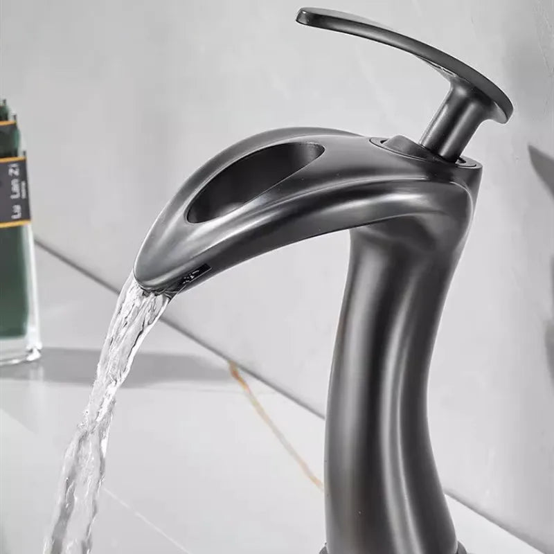 Afralia™ Waterfall Basin Faucet, Solid Brass Hot Cold Sink Faucet, Deck Mounted Lavatory Faucet