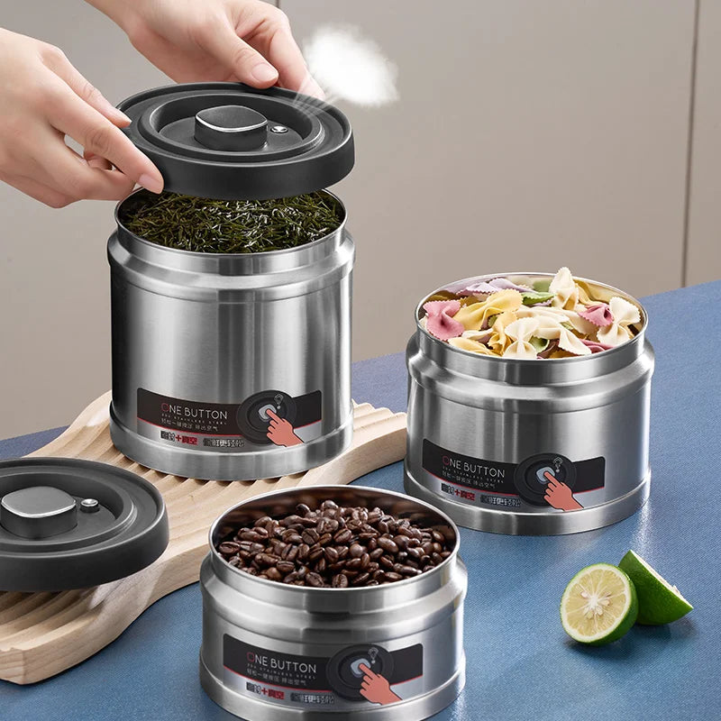Afralia™ Stainless Steel Vacuum Sealed Coffee Beans Storage Jar