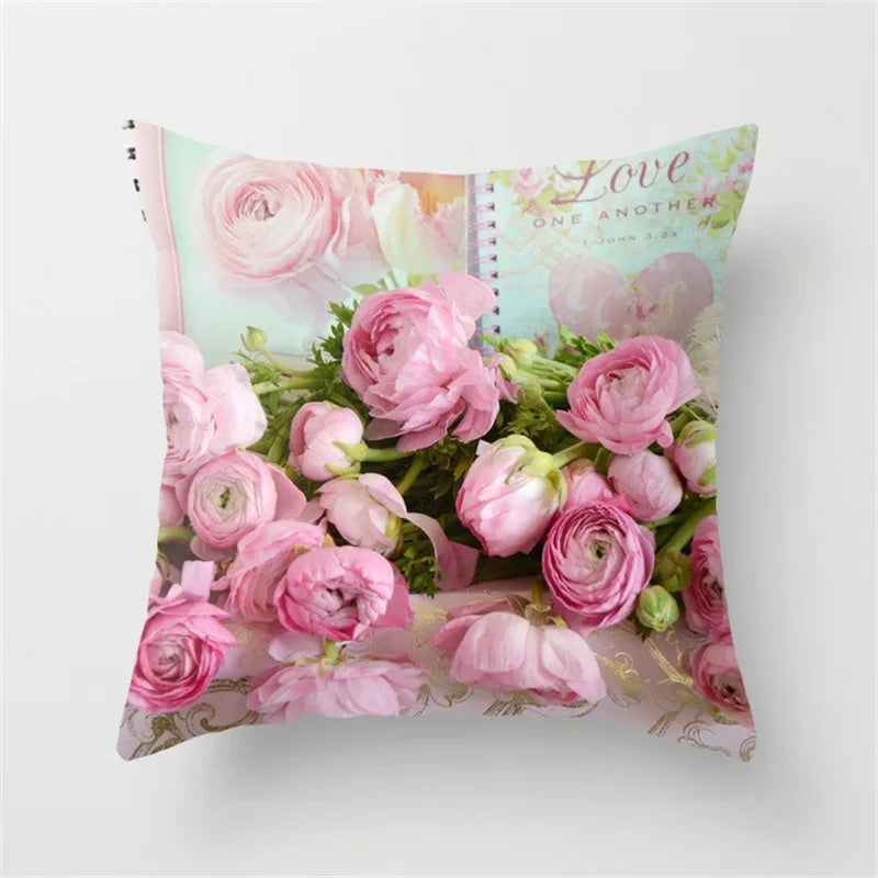 Afralia™ Pink Rose Flower Cushion Cover for Sofa - Romantic Floral Home Decor Pillow Cover