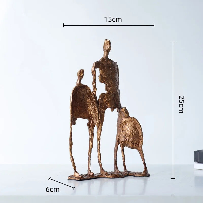 Afralia™ Hollowed-out Metal Sculpture Family Statues - Home Decoration Figurines