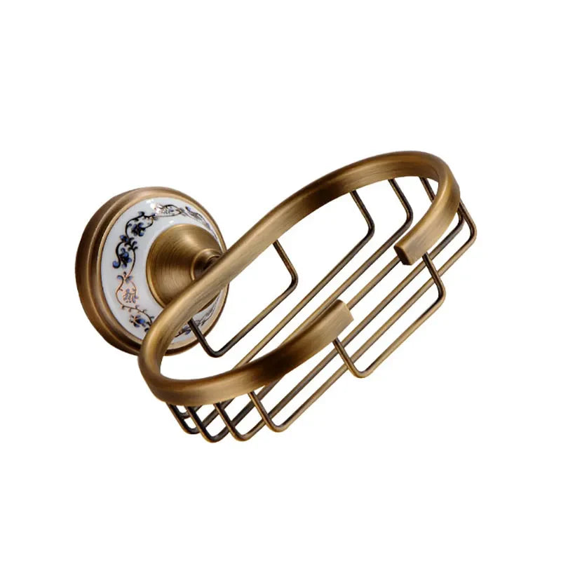 Afralia™ Antique Brass Ceramic Soap Dish Copper Soap Basket Bathroom Accessories