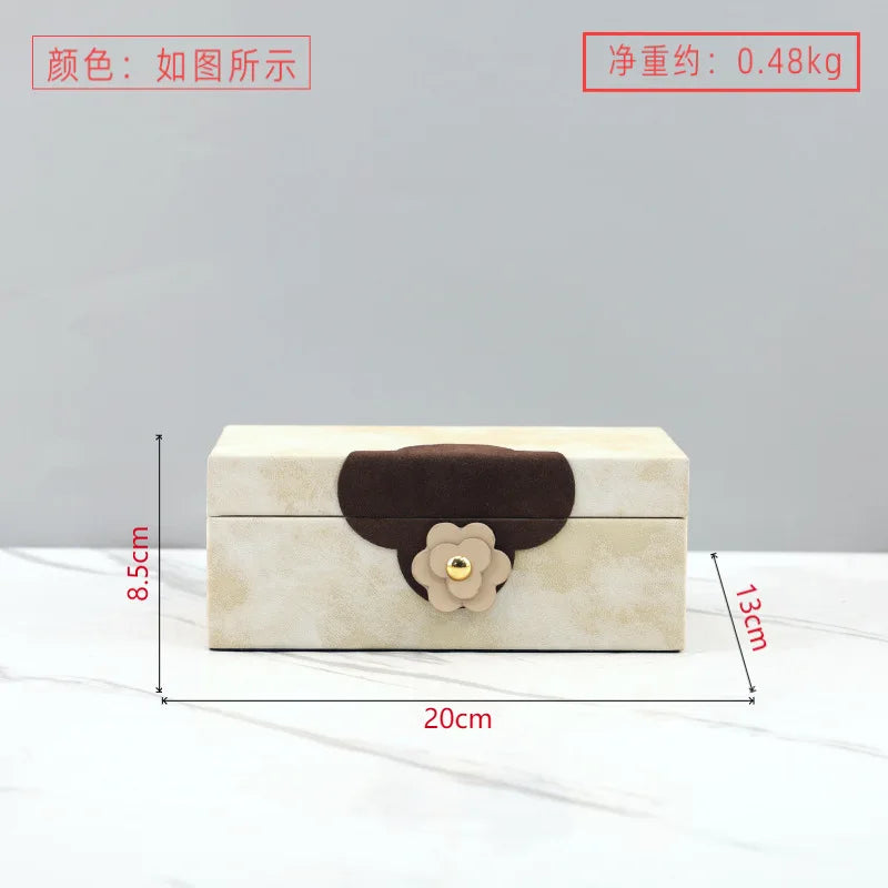 Afralia™ Handmade Flowers Leather Jewelry Box Makeup Organizer Home Decor