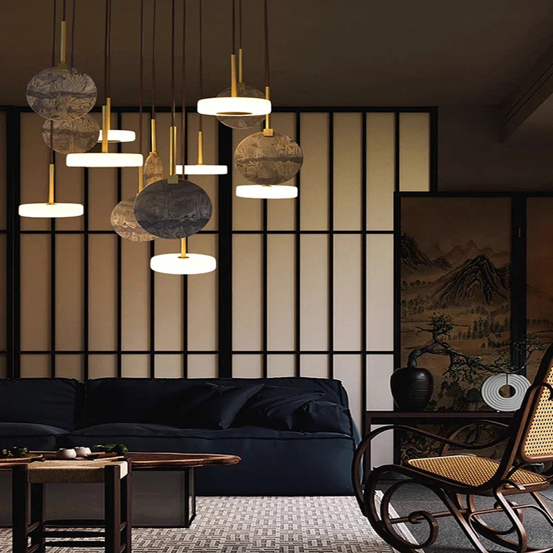 Afralia™ Burlywood Marble LED Ceiling Chandelier for Living Room