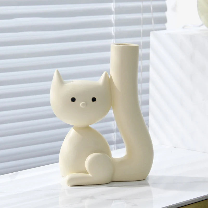 Afralia™ Ceramic Cat Vase Abstract Art for Home Decor and Indoor Living