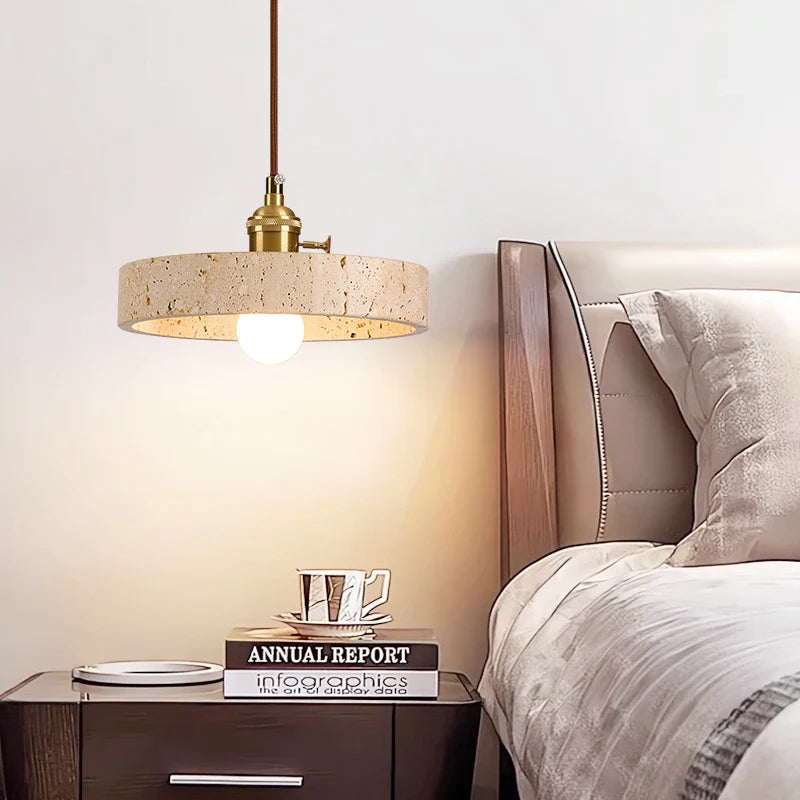 Afralia™ Nordic LED Pendant Lights Yellow Travertine Copper Hanging Lamp for Bedroom Dining Living Room