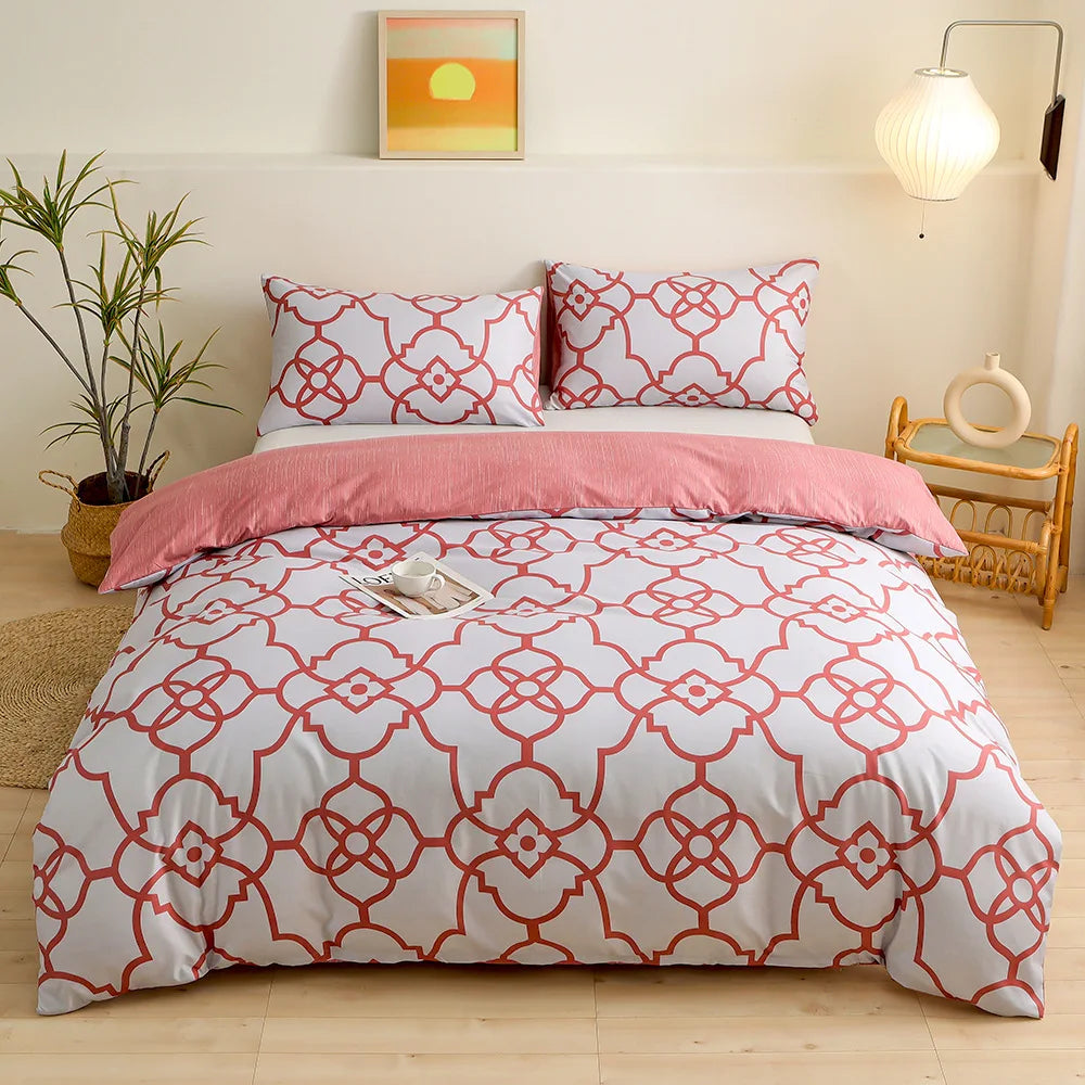 Afralia™ Geometric Triangle Block Print Bedding Set with 2 Pillowcases for Queen/King Double Bed