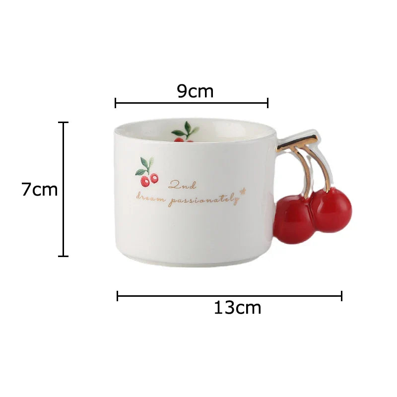 Afralia™ Cherry Pattern Porcelain Coffee Mug, Gilded Edge Teacup for Afternoon Tea & Juice