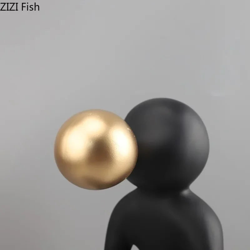 Afralia™ Minimalism Black Figures Resin Statue Crafts Desk Decor Ornaments Sculpture Aesthetics