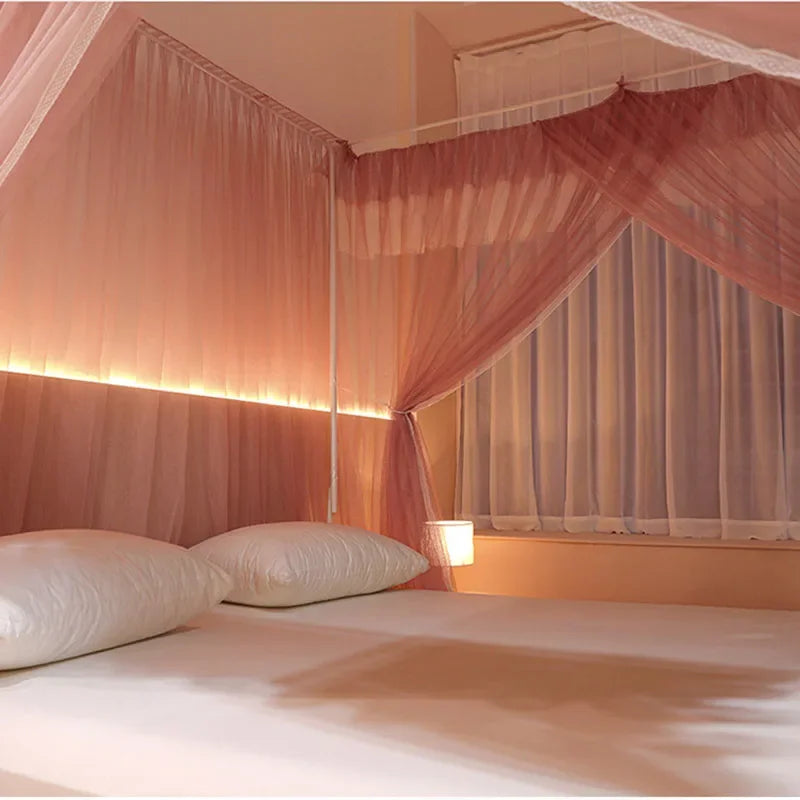 Afralia™ Korean Princess Square Top Canopy with Color Blocking Pleats & Bracket