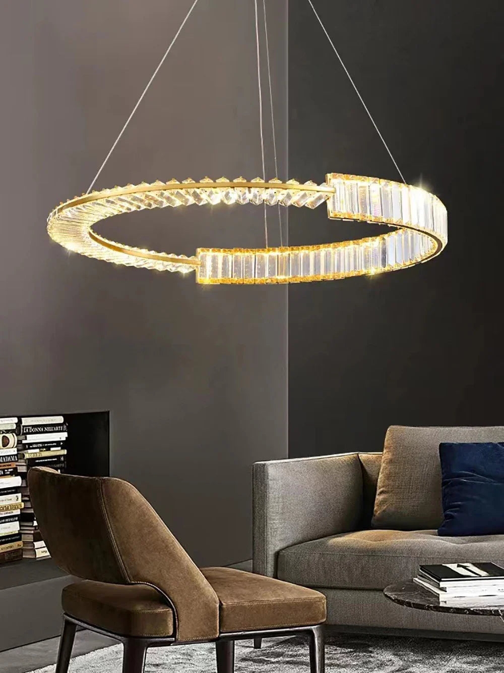 Afralia™ Luxury Crystal Ring LED Chandelier with Remote Control - Nordic Style Lighting Fixtures