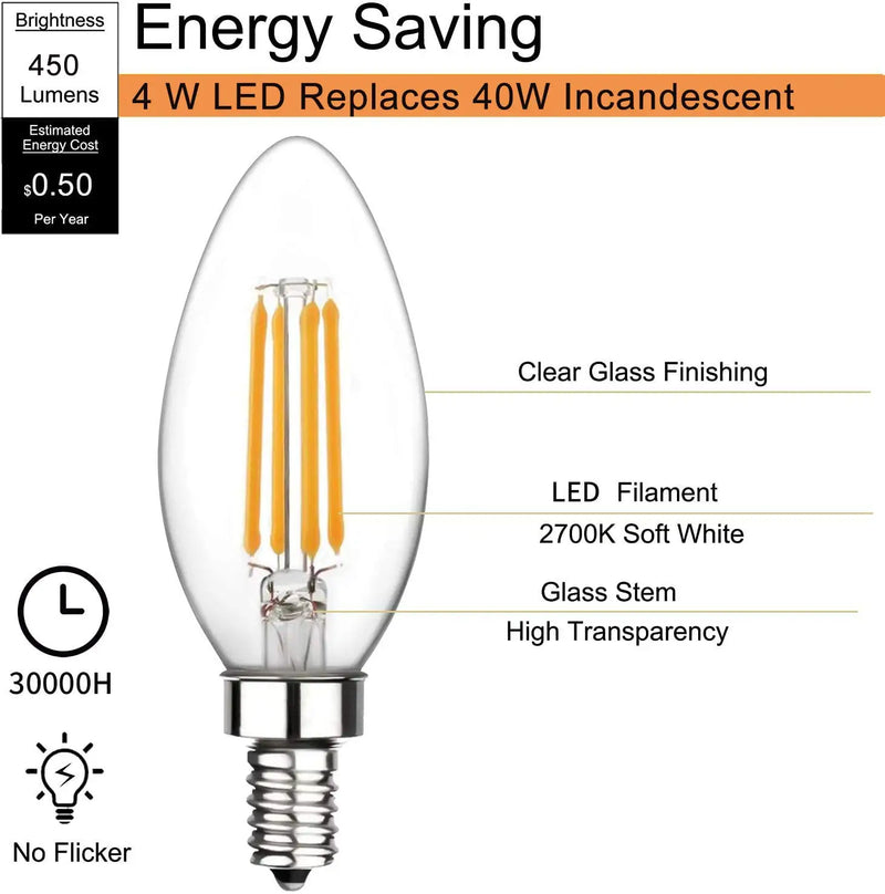 Afralia™ C35 LED Dimmable Glass Edison Bulbs 4W 6W 2700K 6000K Chandelier Lamp 110V 220V