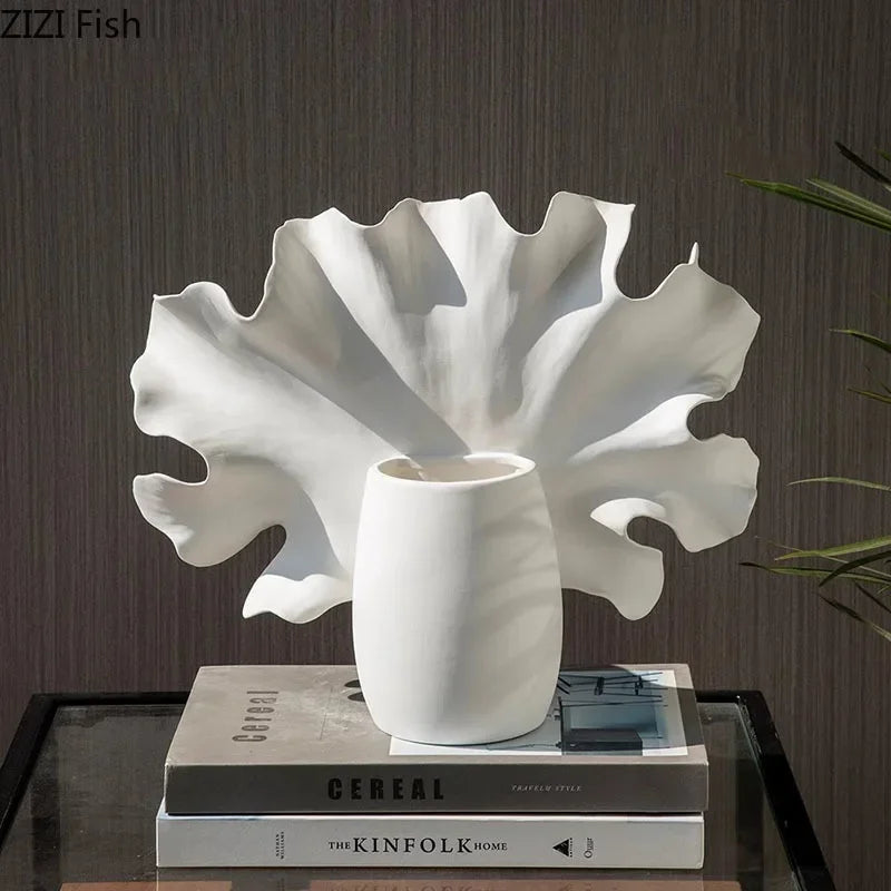 Afralia™ White Ceramic Vase with Artificial Flowers for Desk & Room Decor