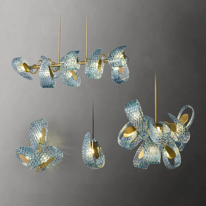 Afralia™ Blue Glass Flower Ceiling Chandelier Copper Hanging Lamps