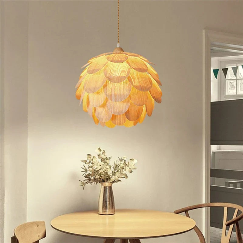 Afralia™ Pine Fruit Chandelier: Nordic Bamboo Wood Art Pendant Lamps for Dining Living Room Restaurant
