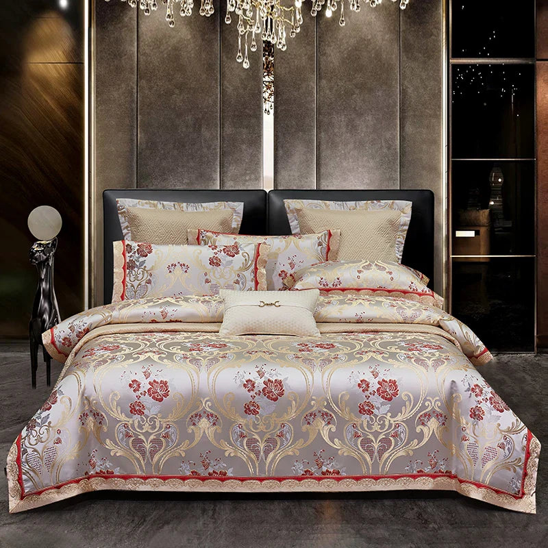 Afralia™ Luxe Purple European Jacquard Cotton Bedding Set: Duvet Cover, Sheet, Pillowcase