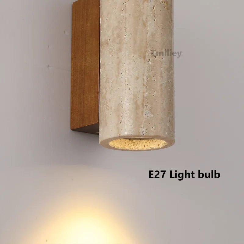 Afralia™ Natural Stone Cylinder Wall Lamp Cream LED Sconce Nordic Home Decor