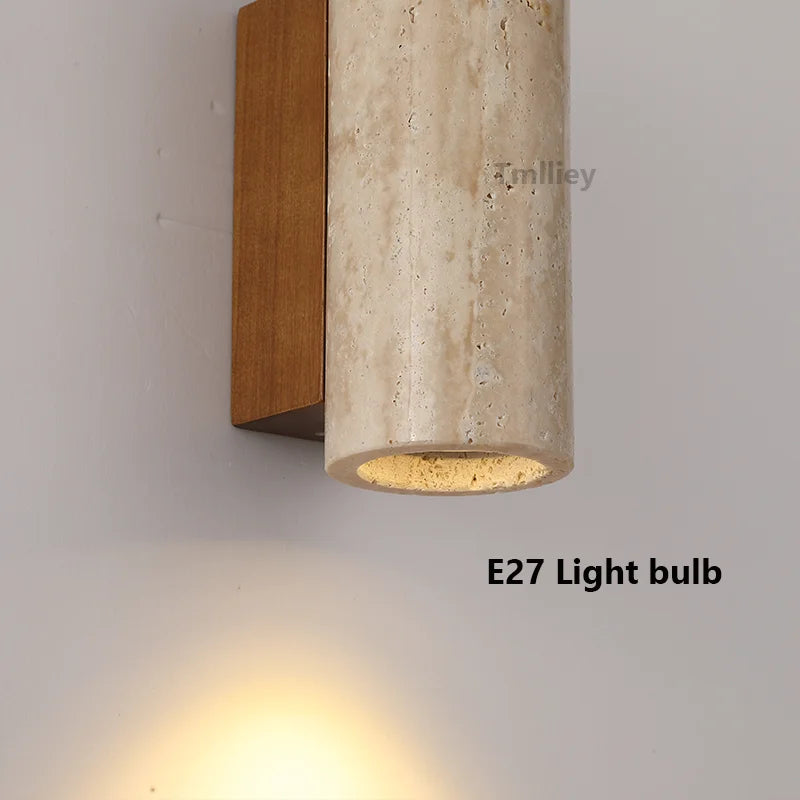 Afralia™ Natural Stone Cylinder Wall Lamp Cream LED Sconce Nordic Wall Light