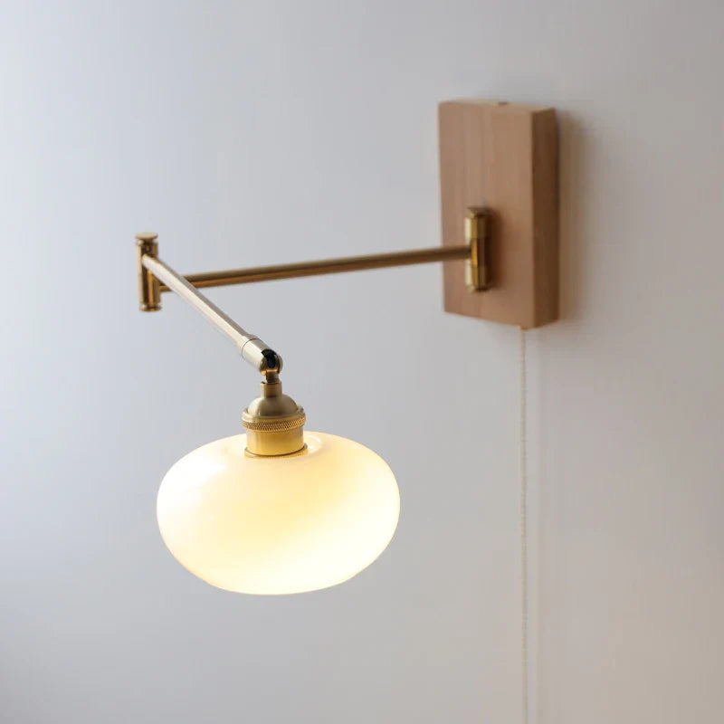 Afralia™ Wood Canopy LED Wall Lamp with Pull Chain Switch, Left Right Totate Arm Sconce