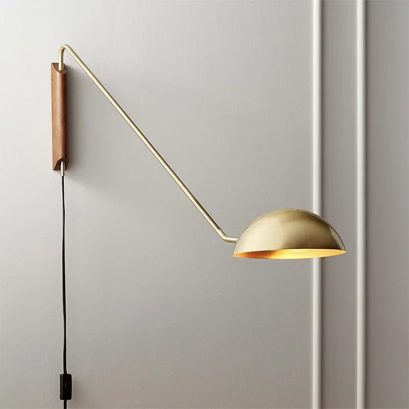 Afralia™ Adjustable Metal Wood Wall Lamp LED E27 Swing Arm Sconces for Living Room