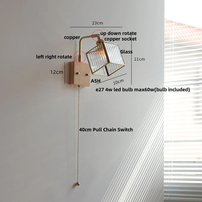 Afralia™ Tiffany Colored Glass LED Wall Light: Rotatable Design, Copper Finish